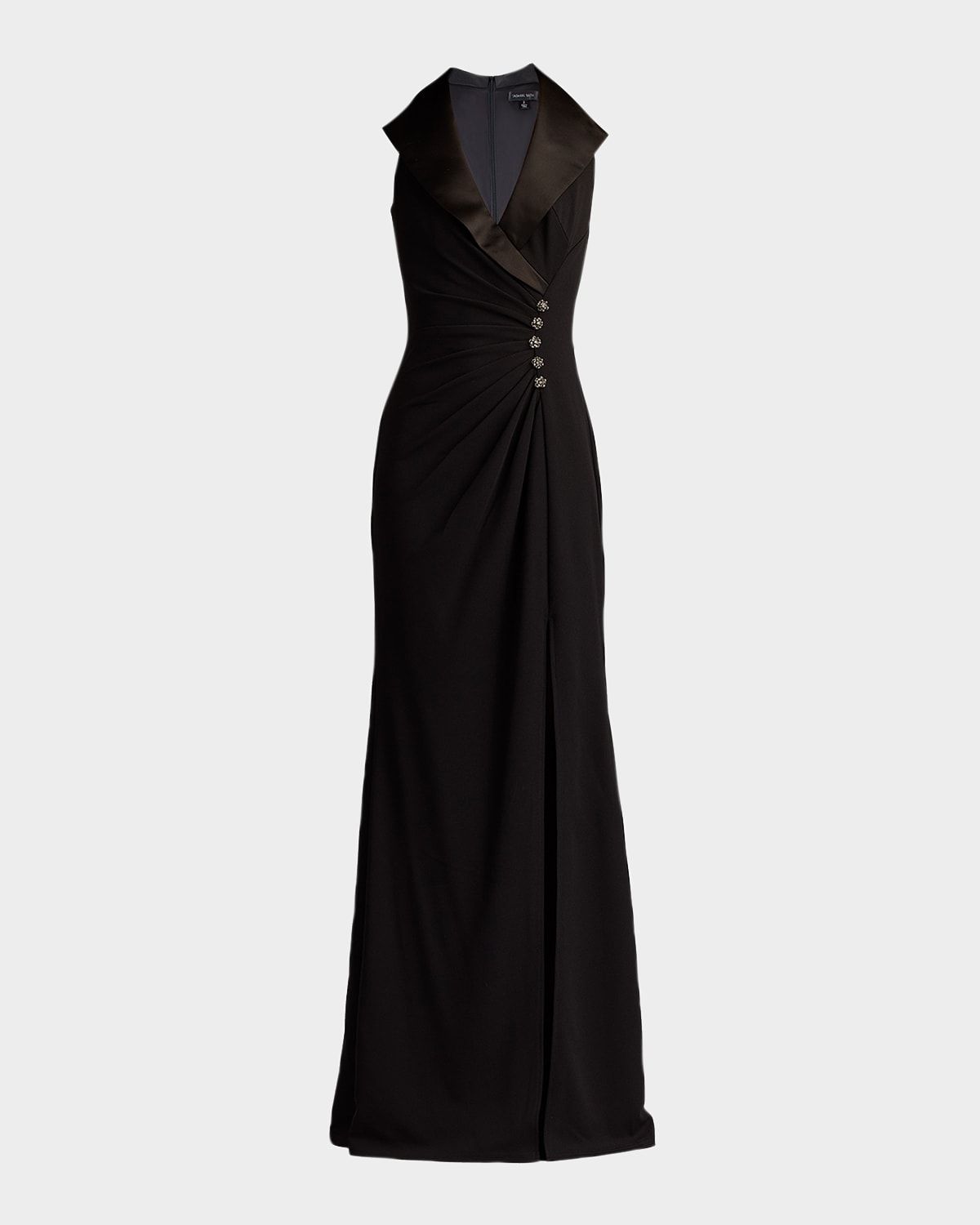 Pleated Jewel-Embellished Crepe Tuxedo Gown