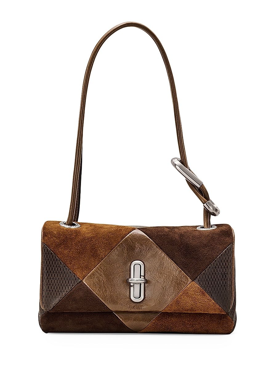 Women's Mini Suede-Leather Patchwork Shoulder Bag - Brown Multi