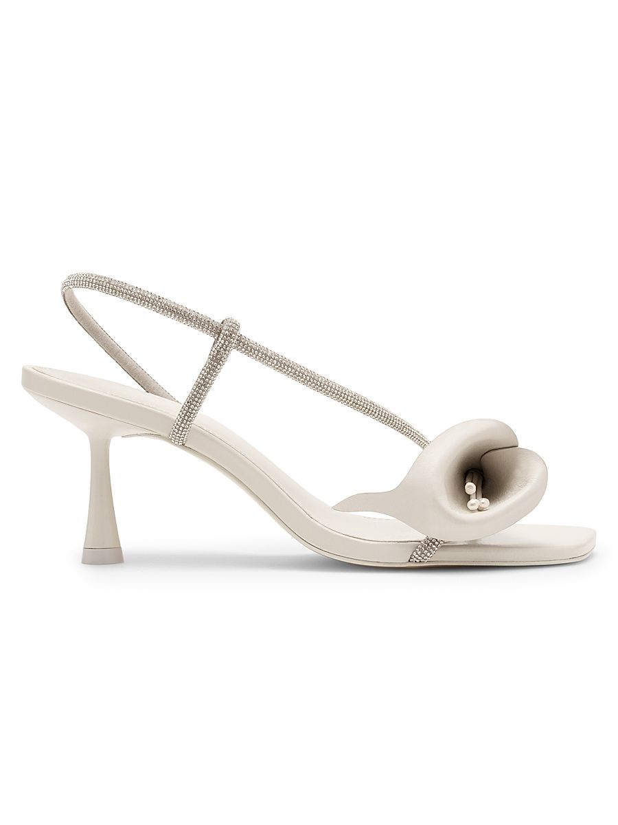Women's Rayna 70MM Embellished Leather Slingback Sandals - Antique White - Size 5