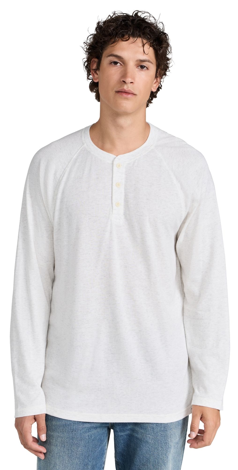 Faherty Cloud Long Sleeve Henley Ivory Heather M
