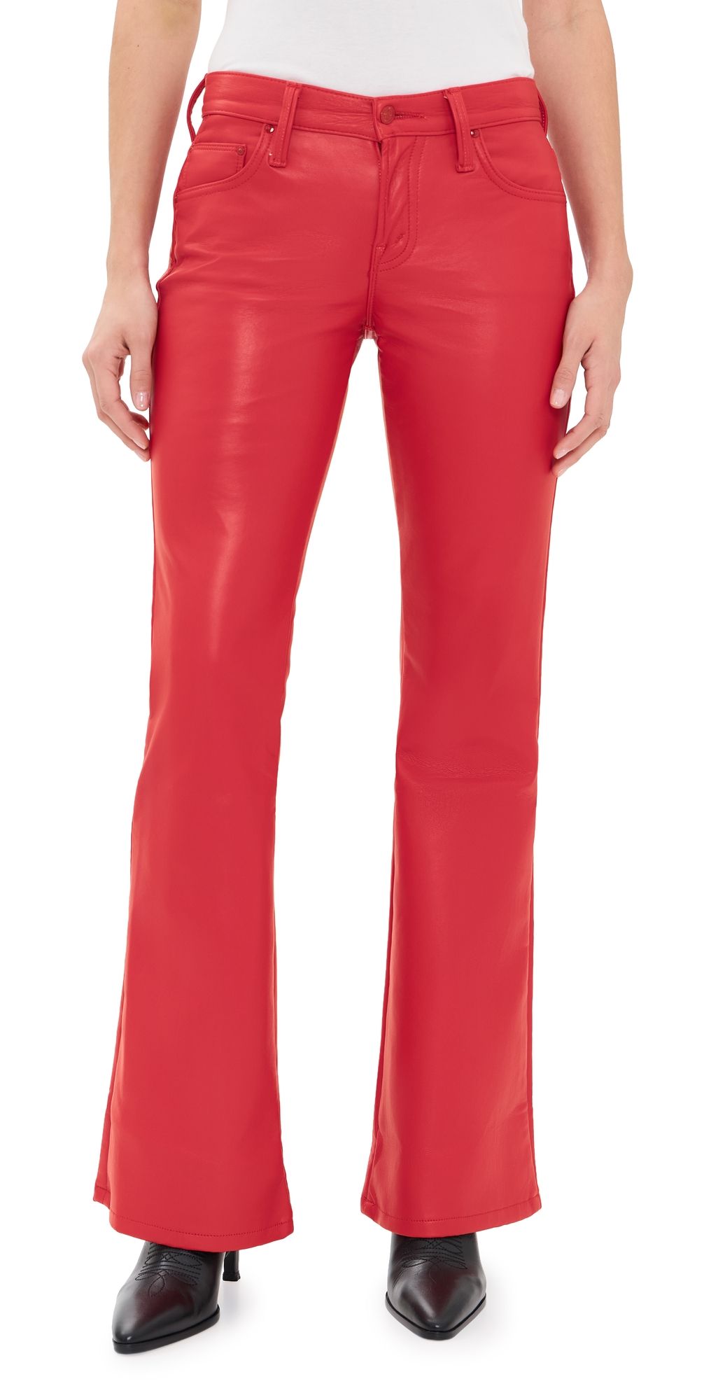 MOTHER The Jinx Sneak Faux Leather Pants Cherry Red 33