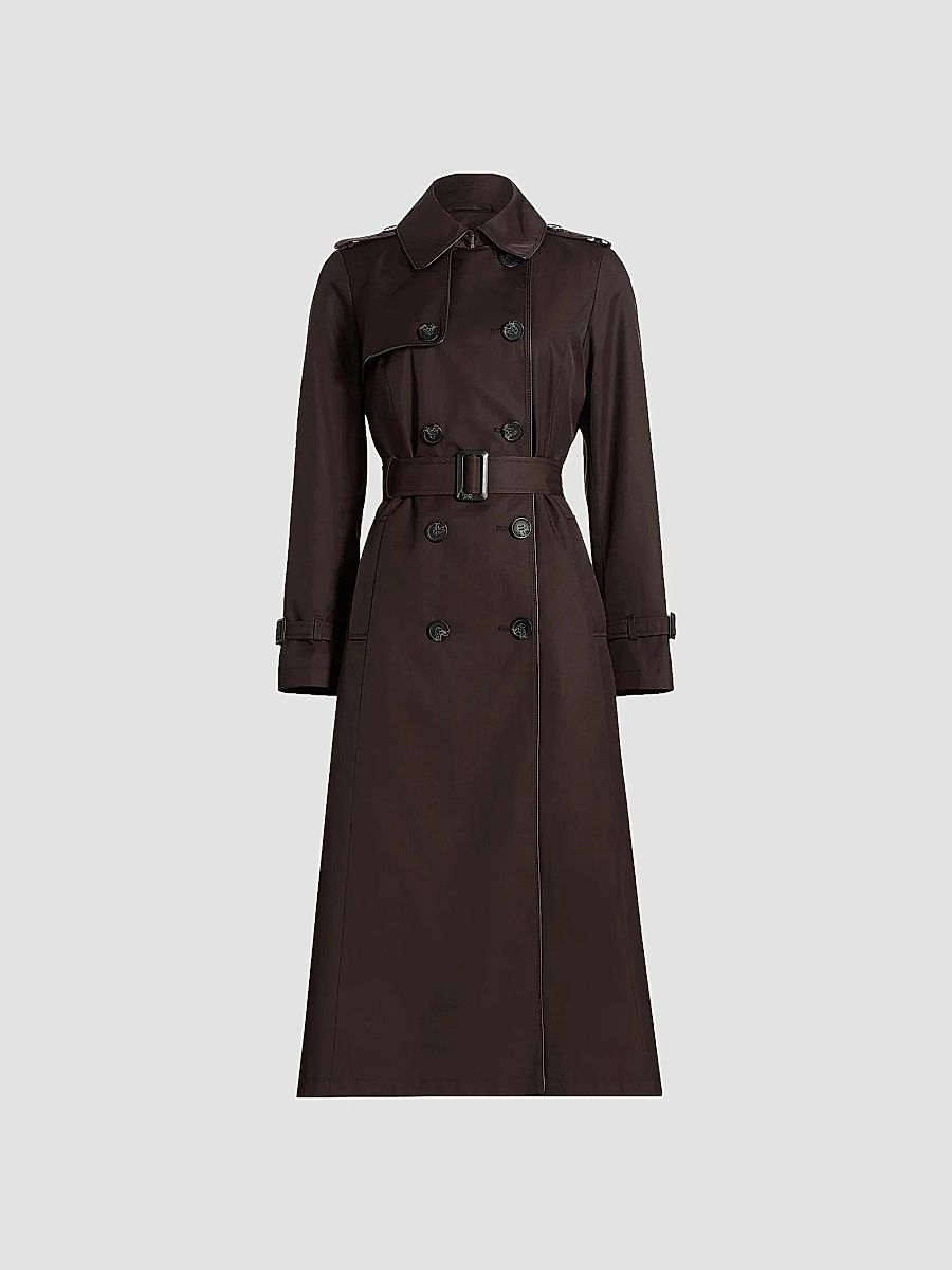Mercer Collective Women's Faux Leather Trim Trench Coat - Chocolate - Size XS