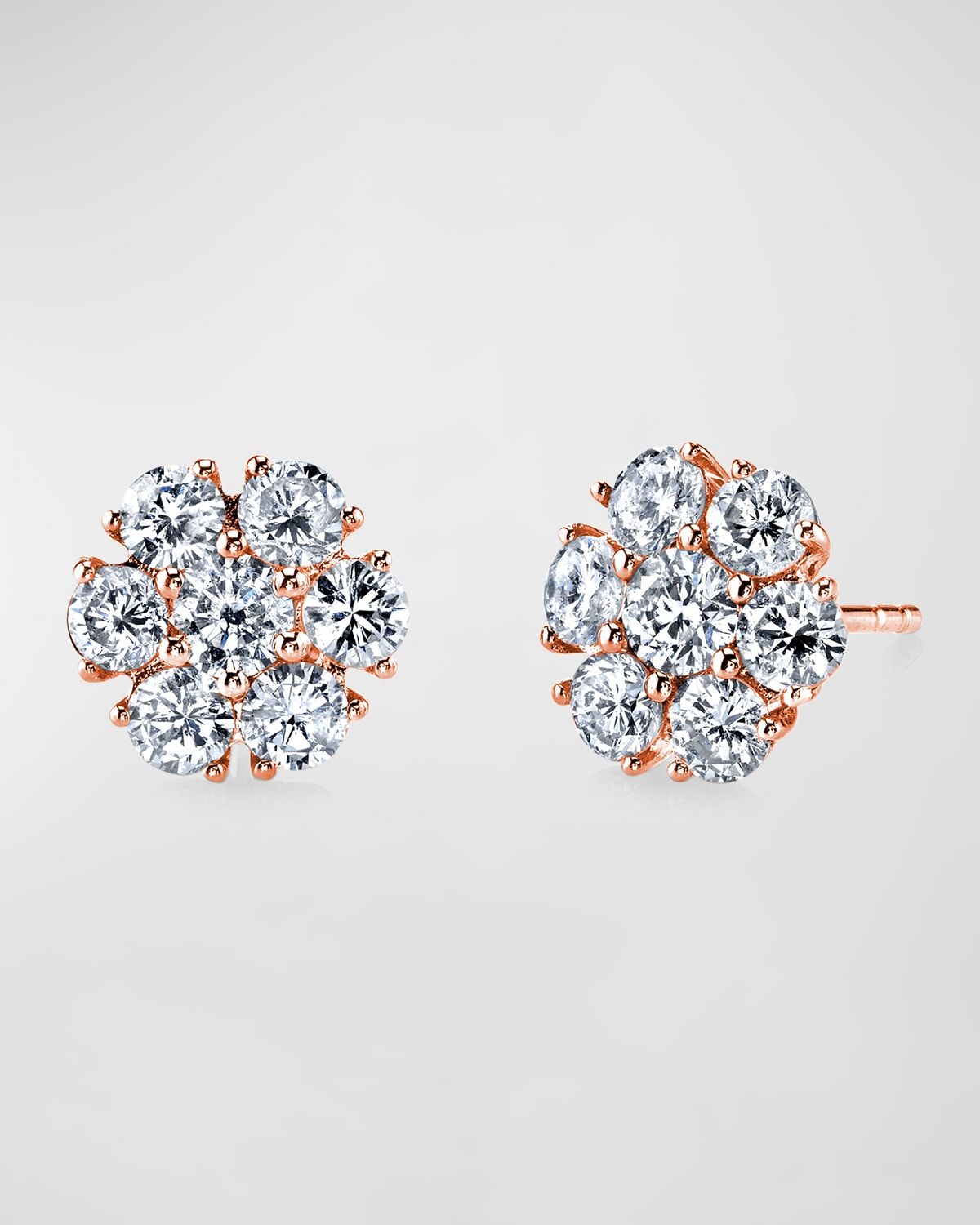 18K Gold Round Diamond Flower Stud Earrings, 1.7tcw, 0.37"L / 0.37"W