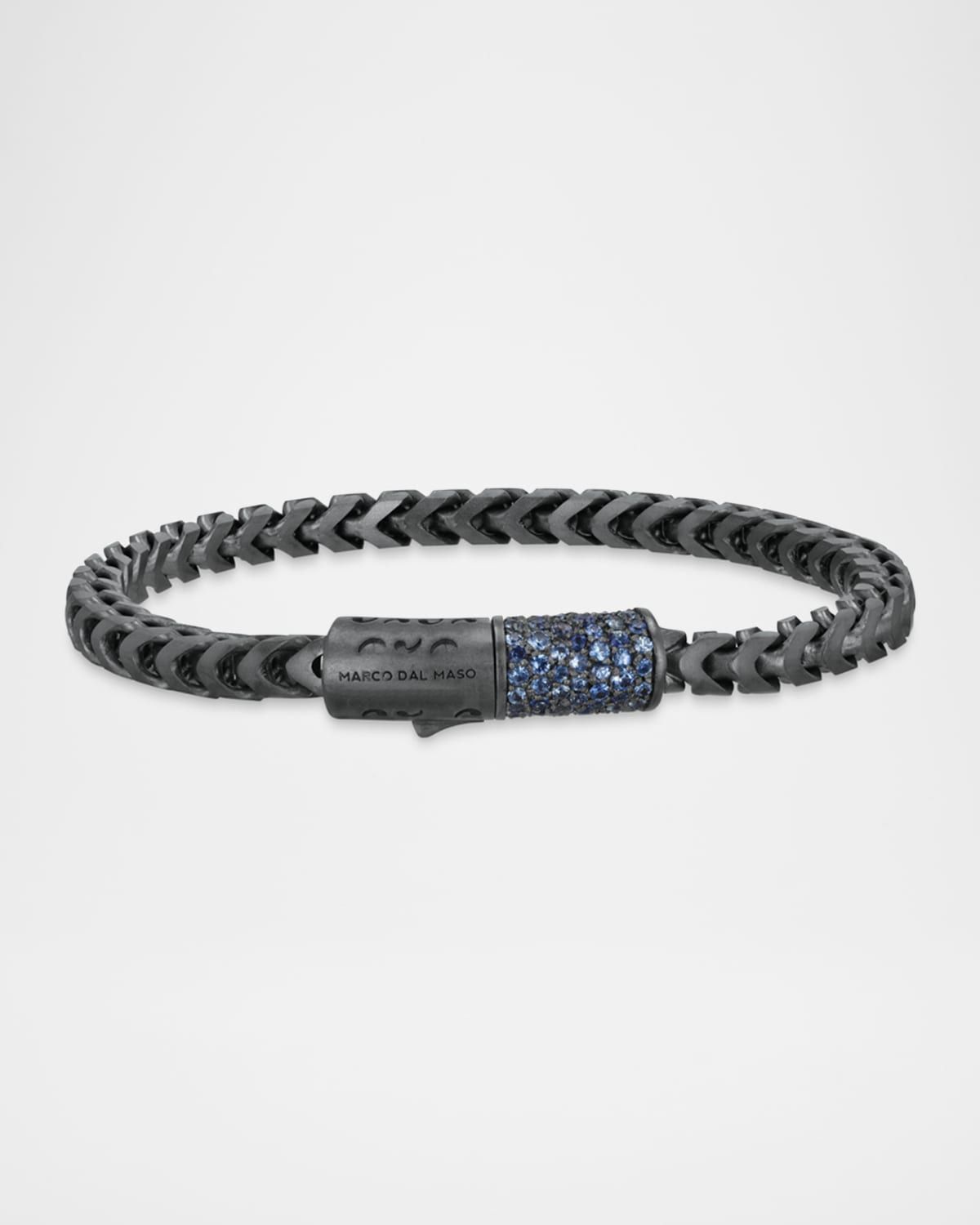 Men & apos;s Ulysses Oxidized Sterling Silver Blue Sapphire Bracelet with Trigger Clasp