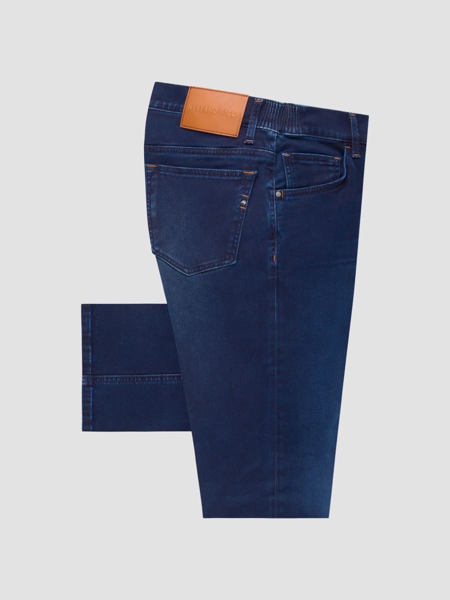 Stefano Ricci Men's Cotton Blend Tapered Jeans - Dark Blue - Size 38