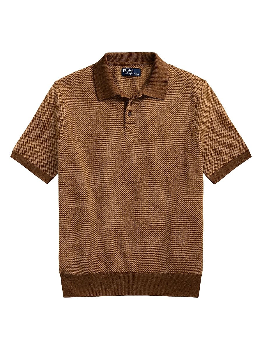 Men's Herringbone Merino Wool Polo Sweater - Camel Combo - Size XXL