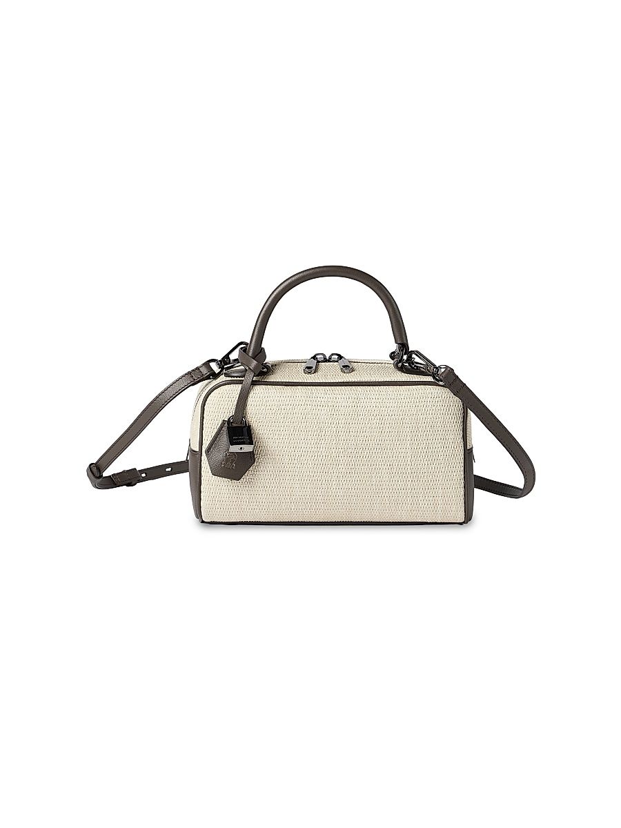 Women's Explorer Small Boston Top Handle Bag in Techno Raffia and Leather - Rope