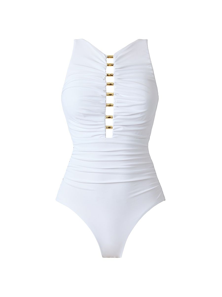 Women's Razzle Dazzle Swizzle One-Piece Swimsuit - White - Size 16