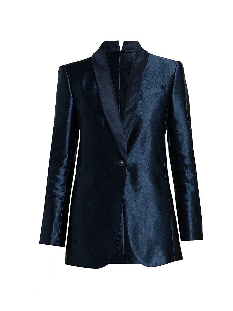 Women's Linen-Silk Tailored Blazer - Abyss Blue - Size 6