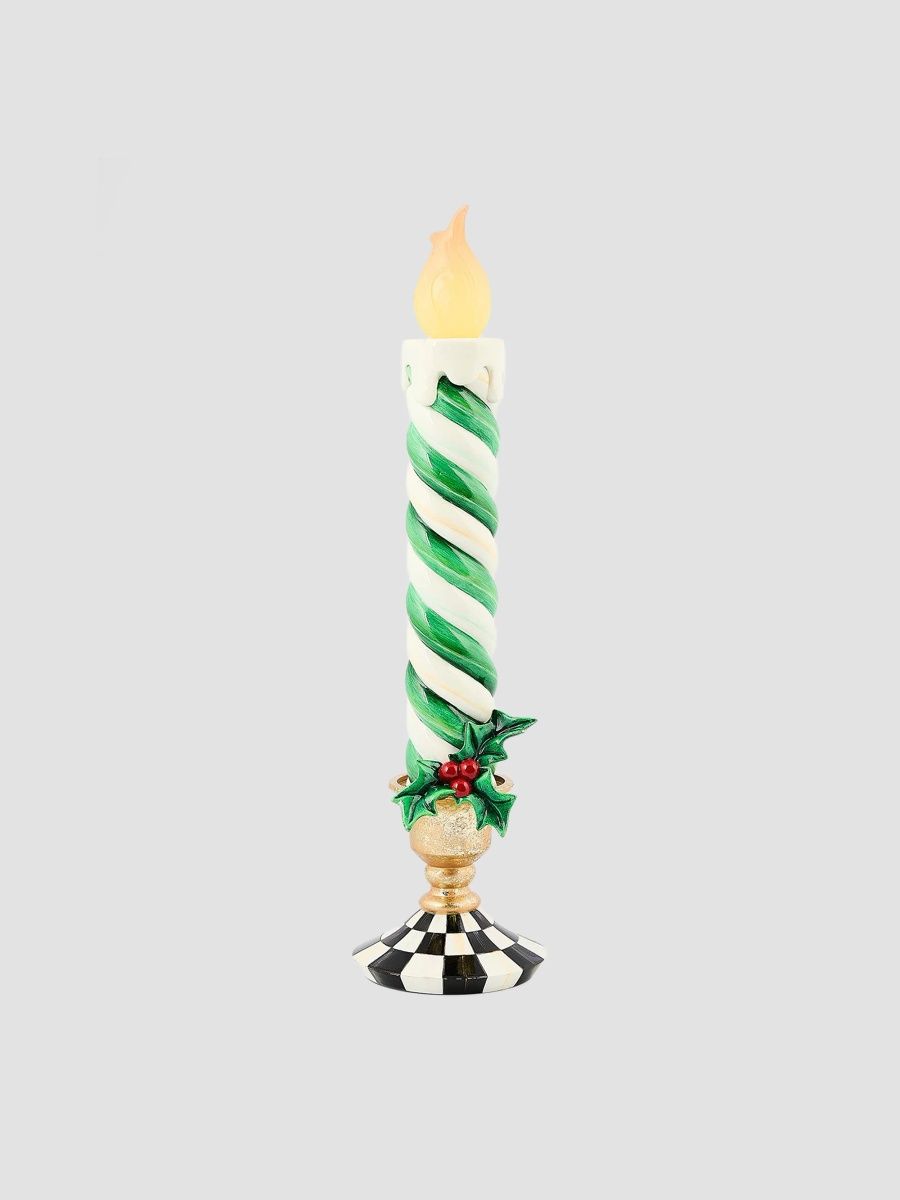 MacKenzie-Childs Check It Out Green Illuminated Retro Christmas Candle
