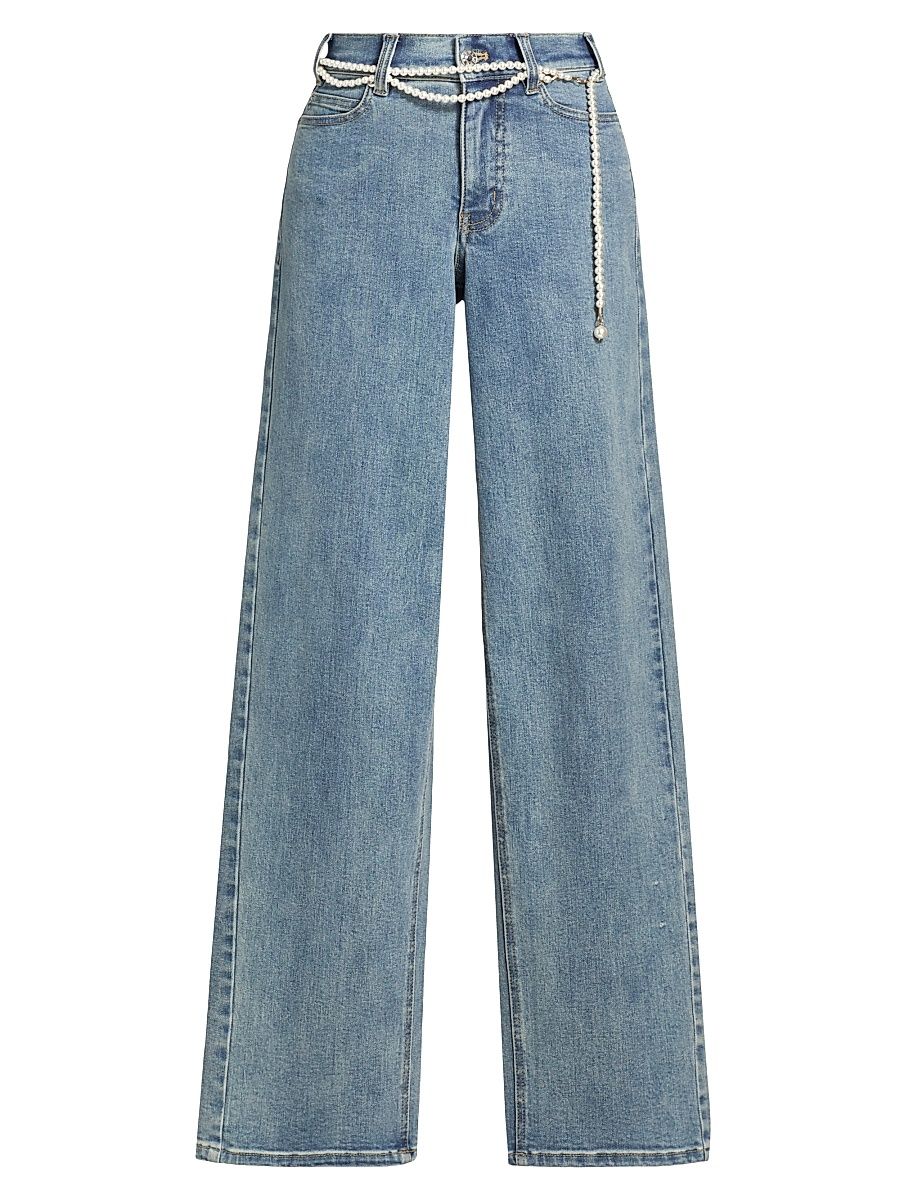Women's Staria Embellished Denim Wide-Leg Jeans - Bahama Blue - Size 27