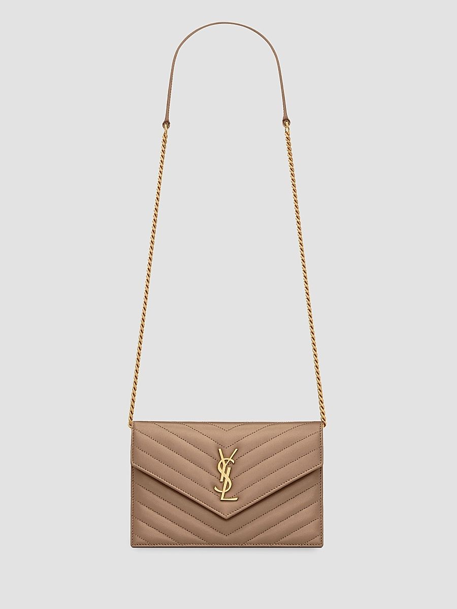 Saint Laurent Women's Cassandre Envelope Chain Wallet in Lambskin - Dusty Grey