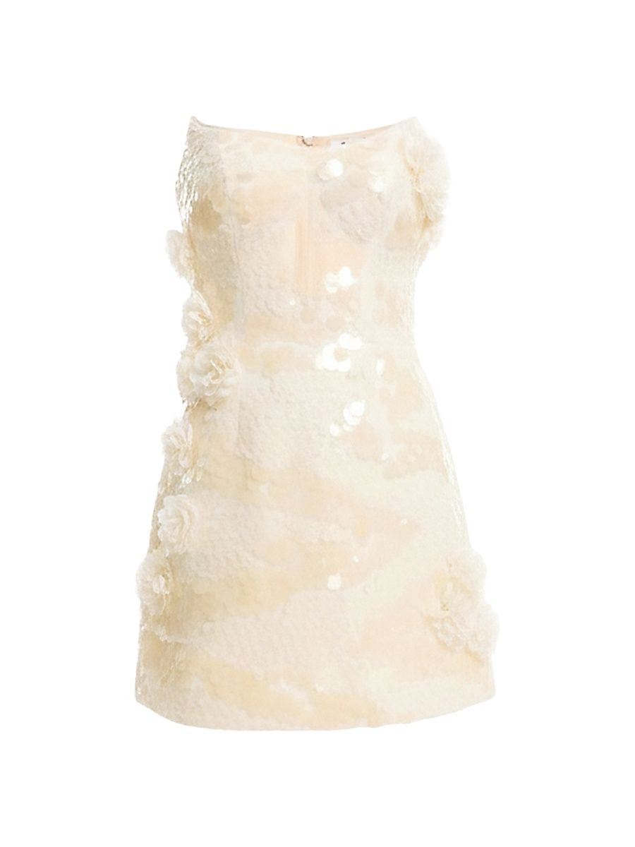Women's Amity Paillette Floral Appliqué Strapless Minidress - Cream - Size XL