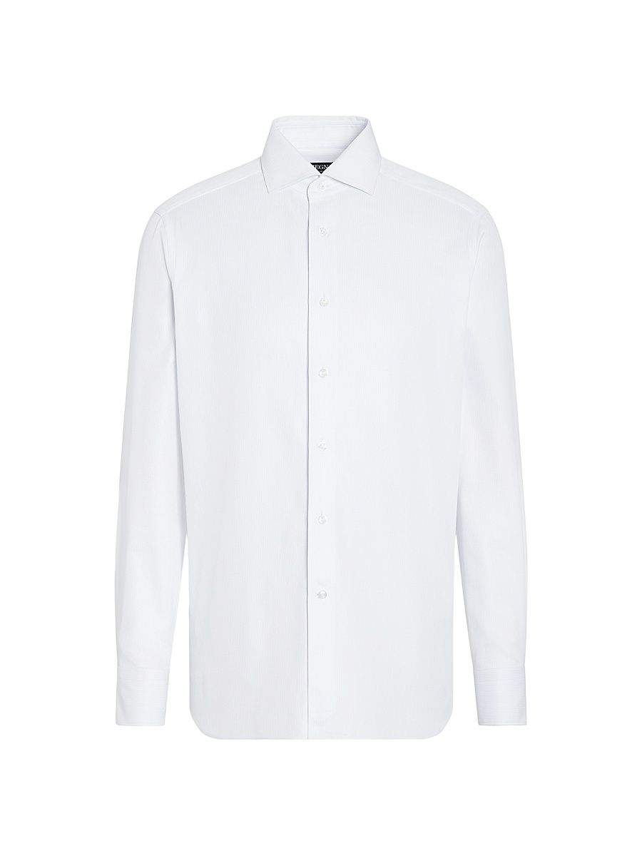 Men's Structured Micro-Striped Centoventimila Cotton Shirt - Light Blue White - Size 18.5