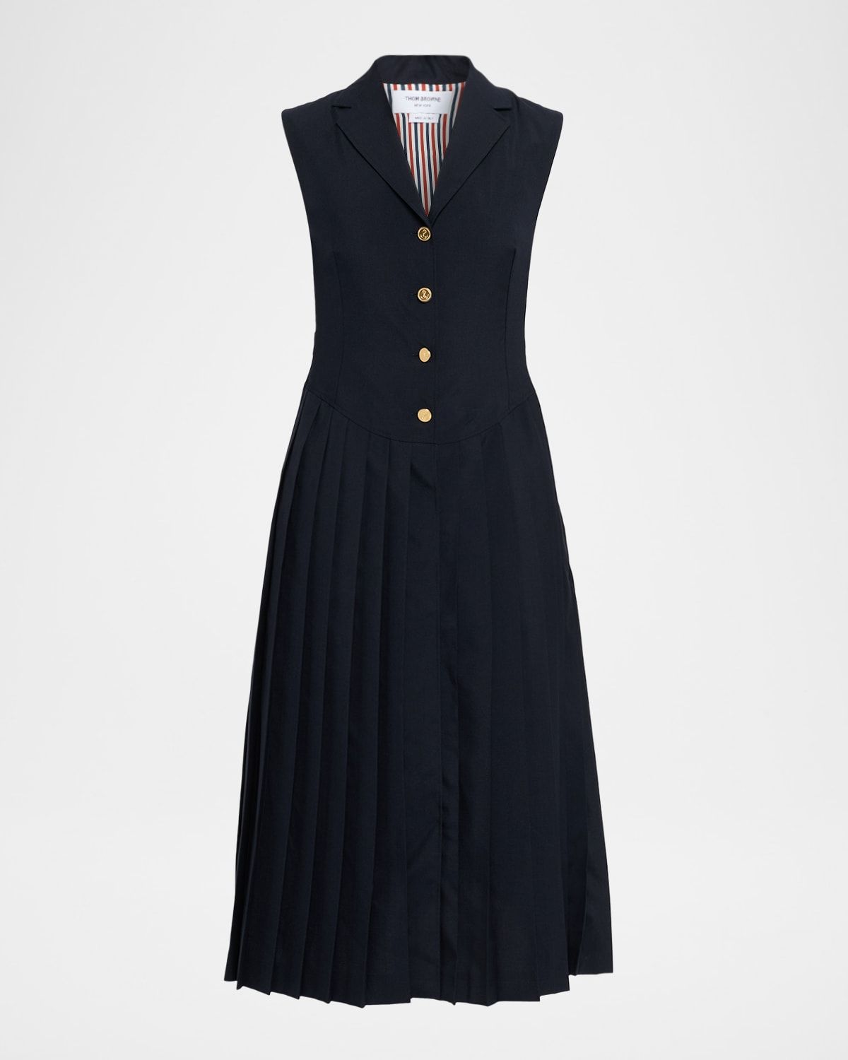 Pleated Button-Front Midi Dress