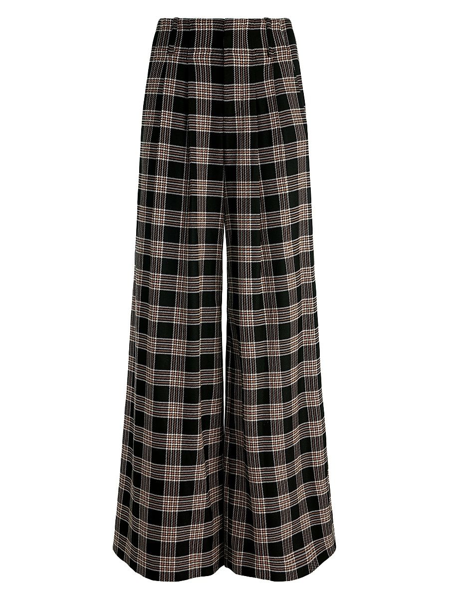 Women's Eloise Plaid Wide-Leg Pants - Black Multi - Size 14
