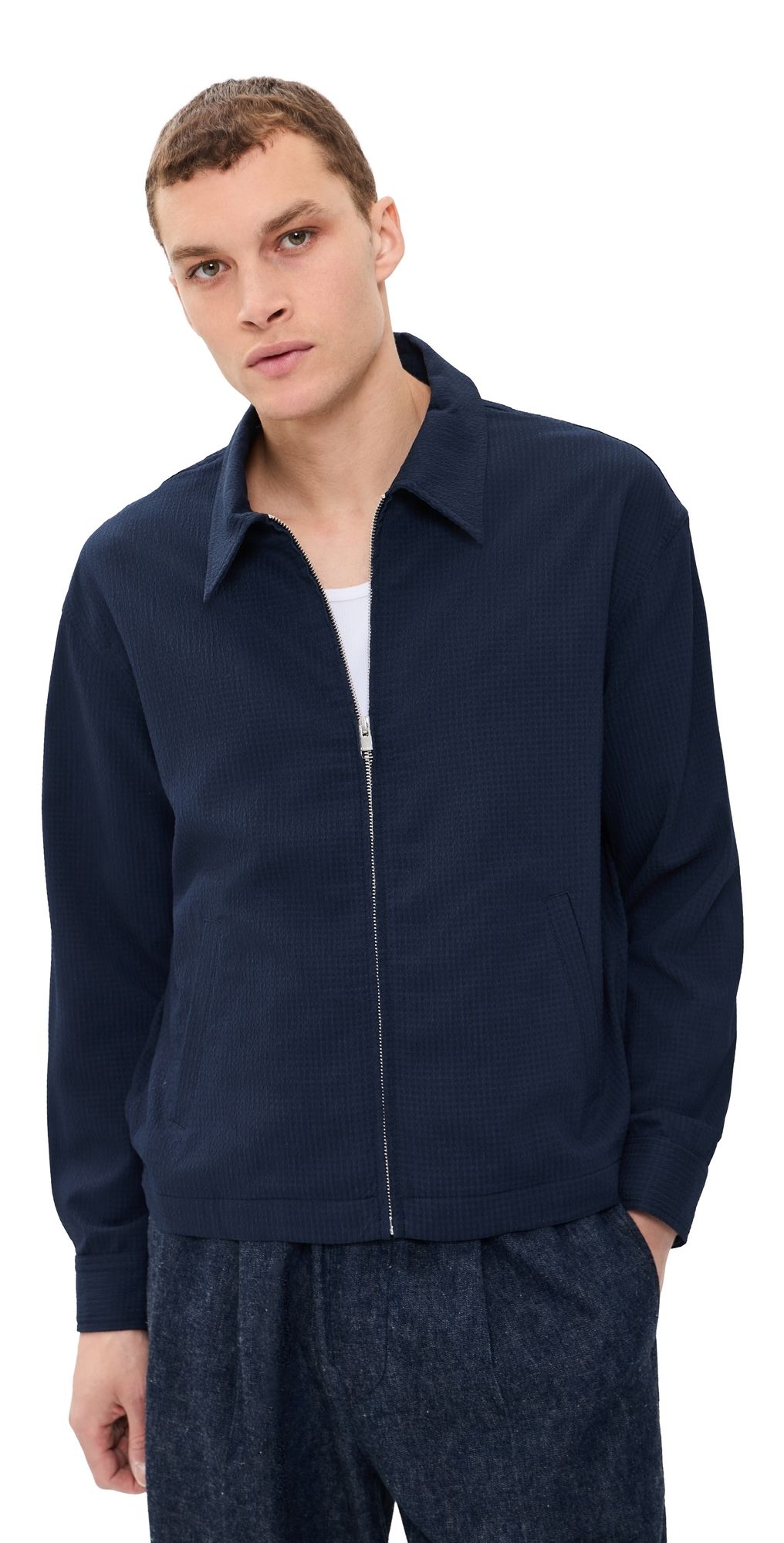 FRAME Seersucker Blouson Jacket Navy S