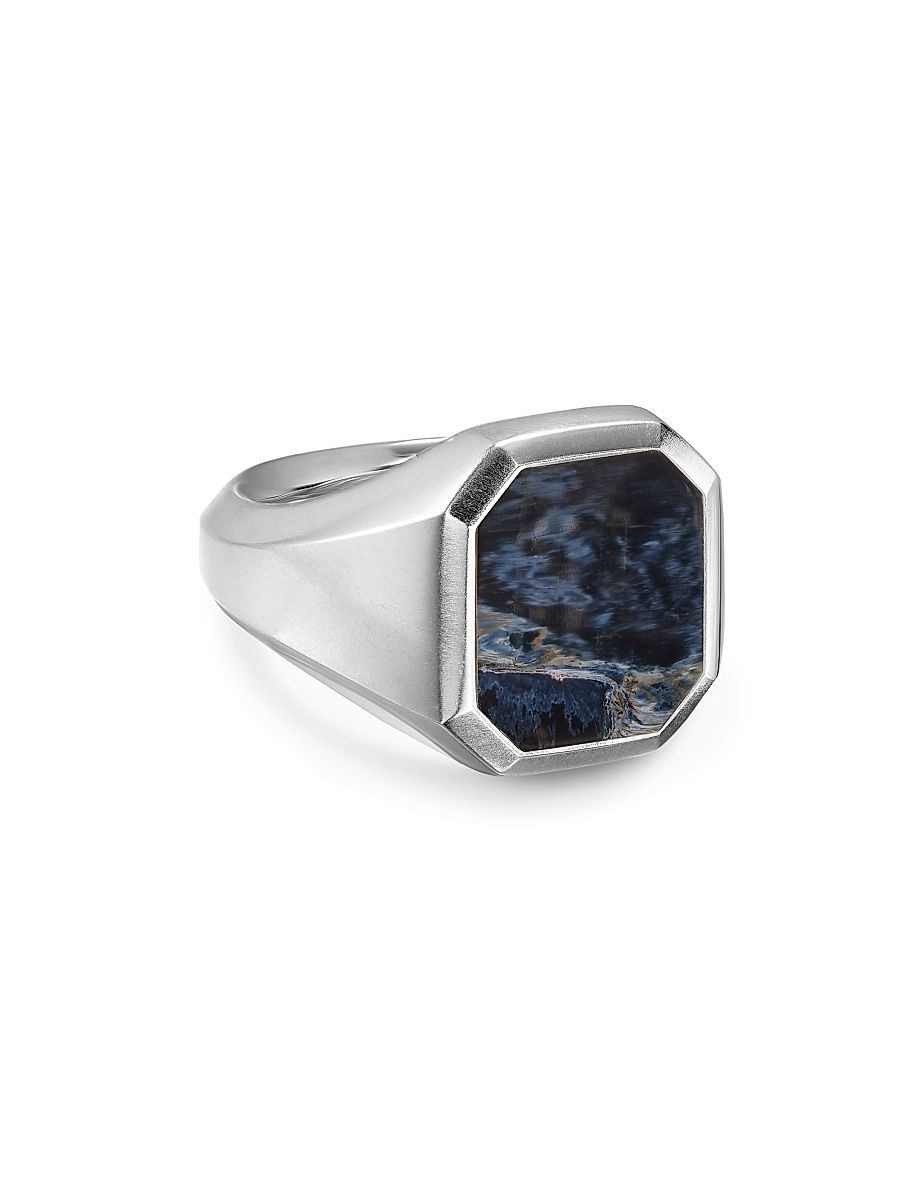 Men's Streamline Signet Ring in Sterling Silver - Meteorite - Size 8