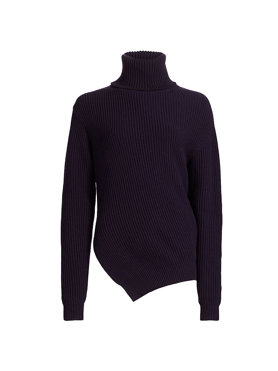 Women's Bias Rib-Knit Cashmere Turtleneck - Aubergine - Size Large