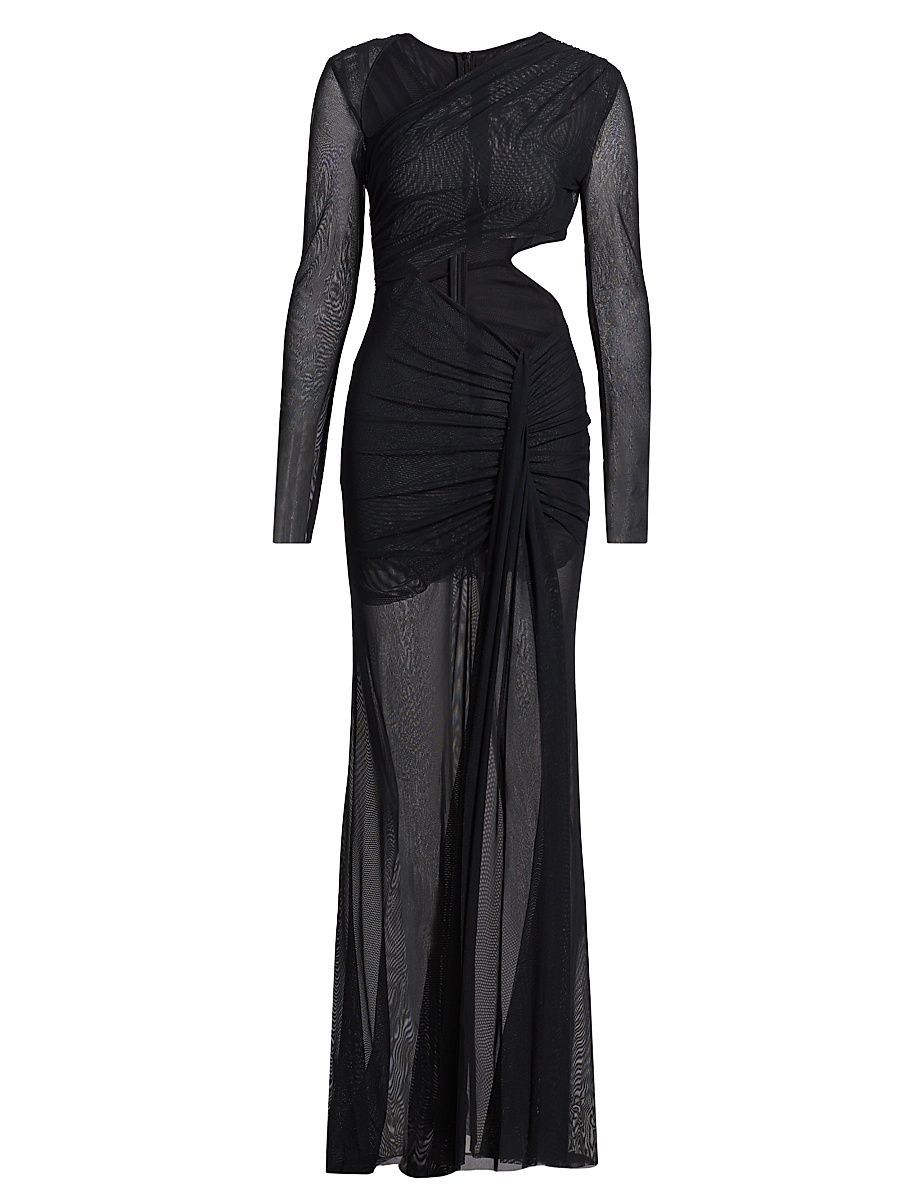 Women's Mesh Asymmetric Cut-Out Gown - Black - Size Large