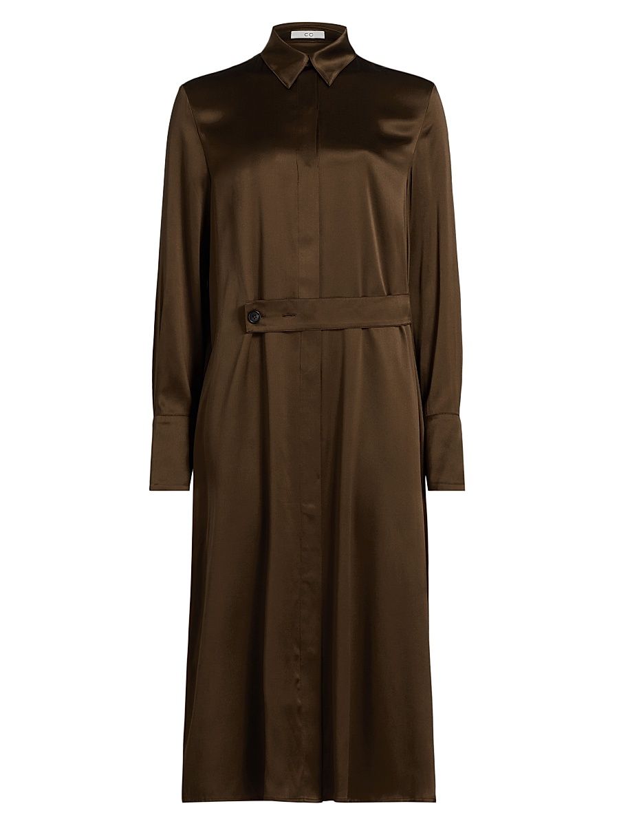 Women's Silk Charmeuse Shirtdress - Moose - Size Medium