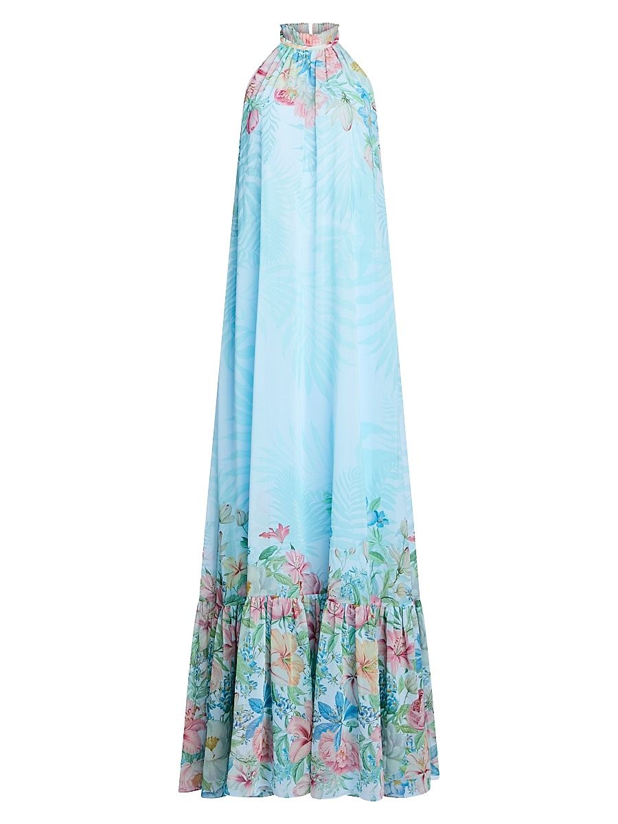Women's Francy Floral Maxi Dress - Bleu Fleur Tropicale - Size Medium