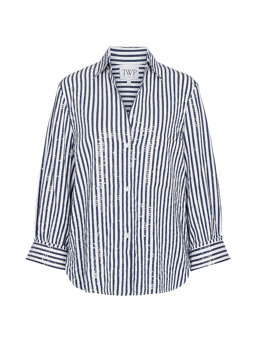 Women's Next Morning Striped Sequin Shirt - Indigo White - Size XS