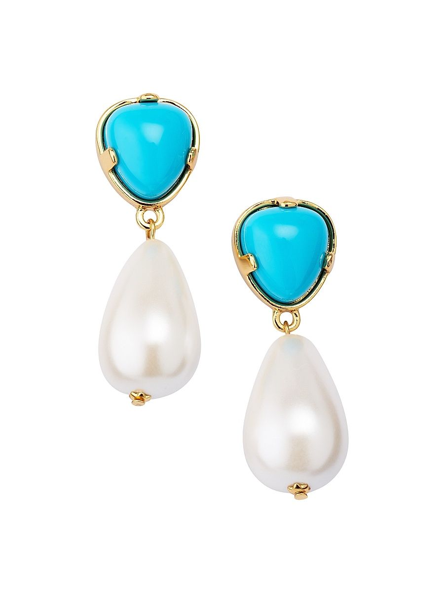 Women's Goldtone, Turquoise & Imitation Pearl Drop Earrings - Gold
