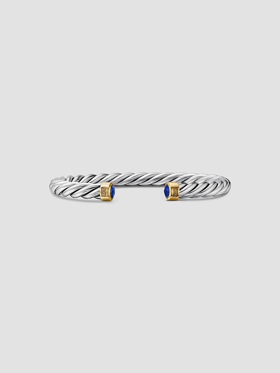 David Yurman Men's Cable Cuff Bracelet in Sterling Silver - Lapis - Size Medium