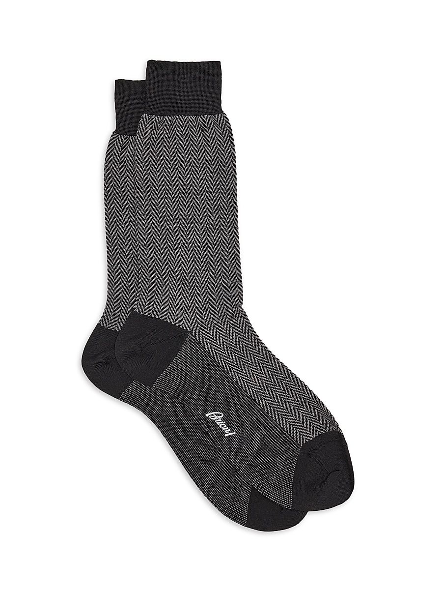 Men's Wool Herringbone Jacquard Socks - Flannel - Size 12