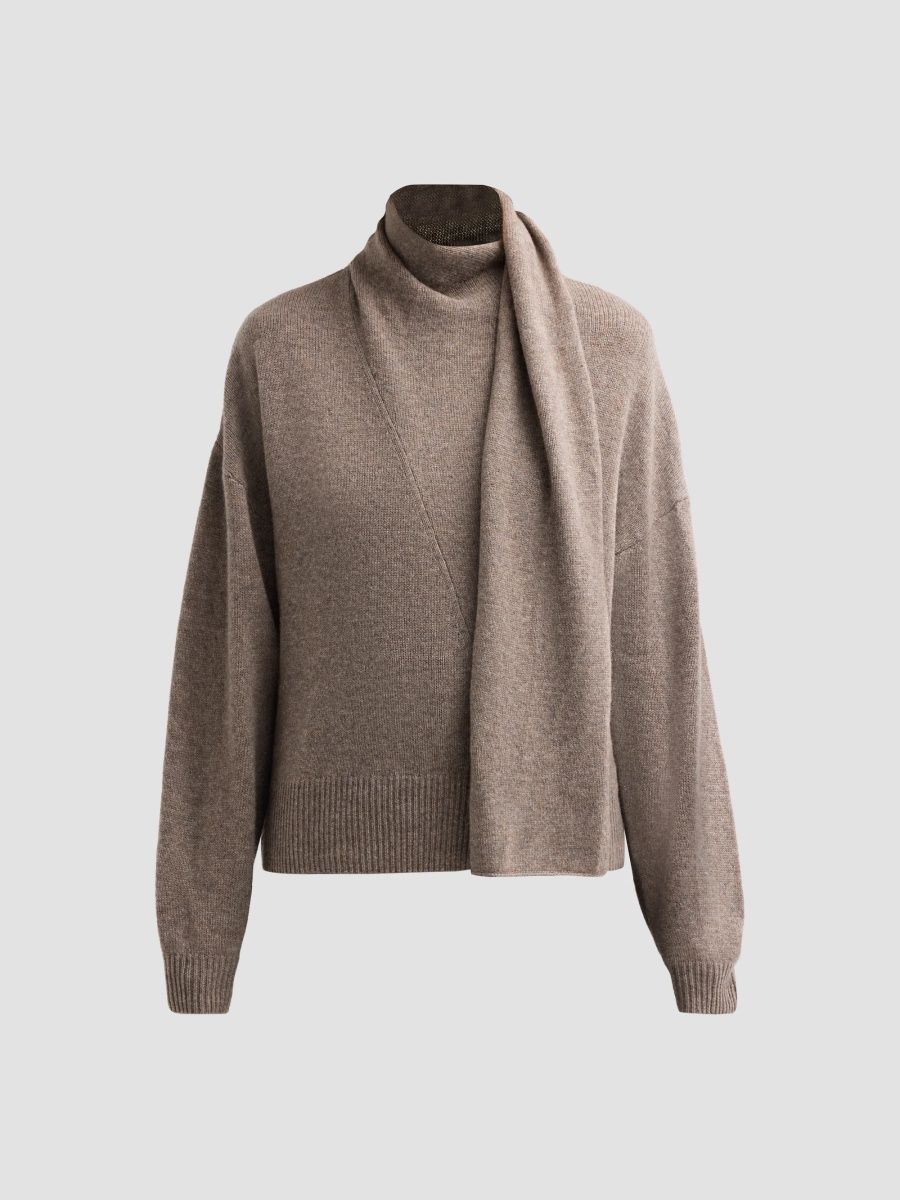 Women's Volmer Wool-Cashmere Draped Scarf Sweater - Brown - Size 4