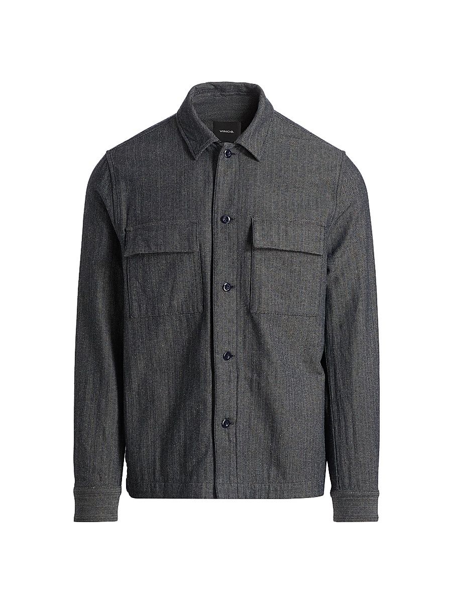 Men's Herringbone Cotton-Linen Overshirt - Coastal - Size XXL