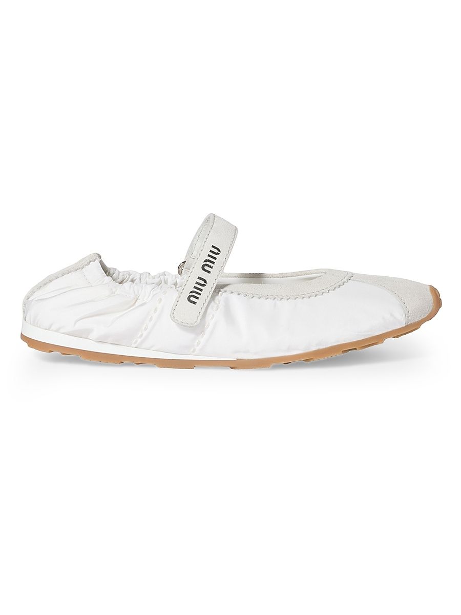 Women's Plume Technical Fabric and Suede Ballerinas - White - Size 11
