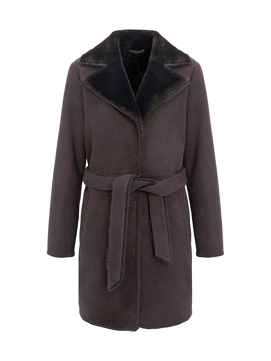 Women's Merino Shearling Lamb Stroller with Embroidered Trim - Dark Brown - Size Large