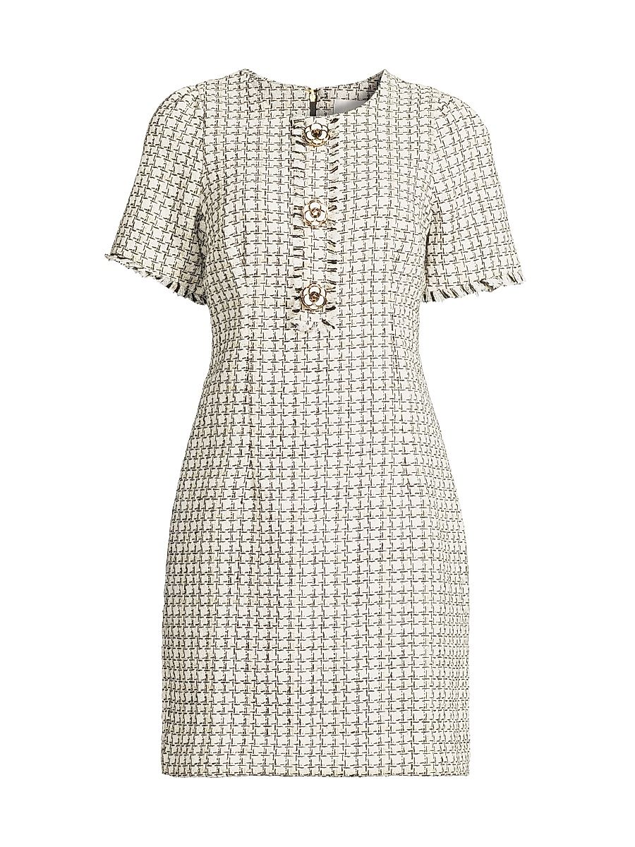 Women's Brenda Houndstooth Bouclé Sheath Dress - Coconut Lurex Houndstooth - Size 16