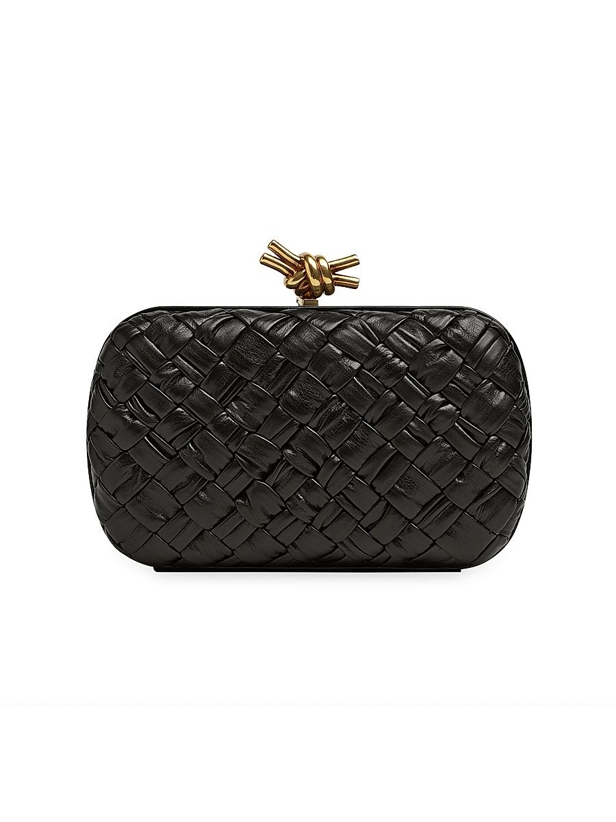 Women's Plissé Knot Leather Clutch - Black Brass