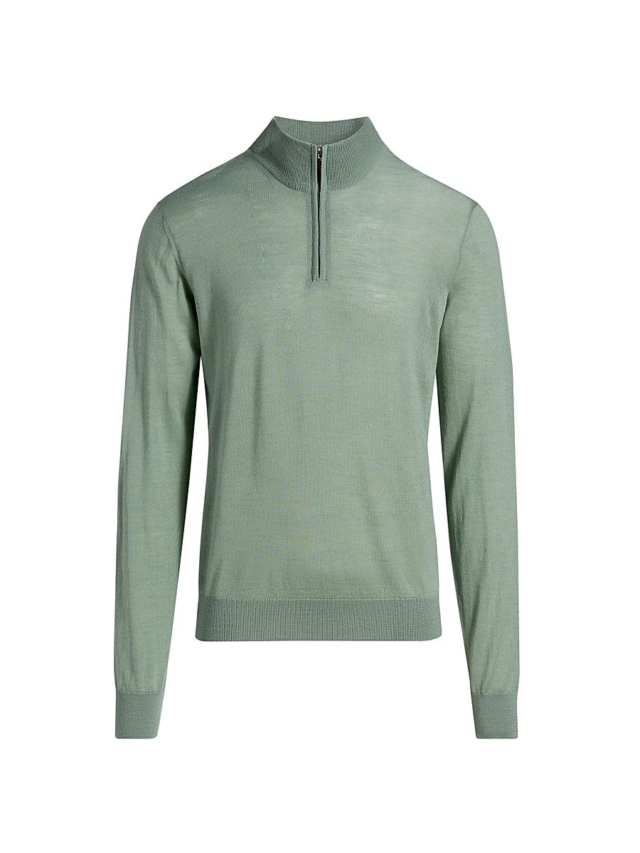 Men's Wool-Cashmere Quarter-Zip Sweater - Sage - Size XXL