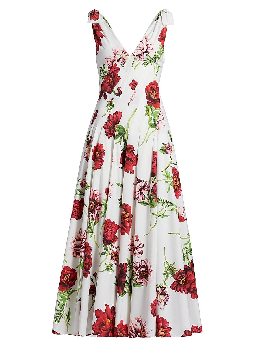 Women's Peony Print Poplin Gown - Ivory Multi - Size 6