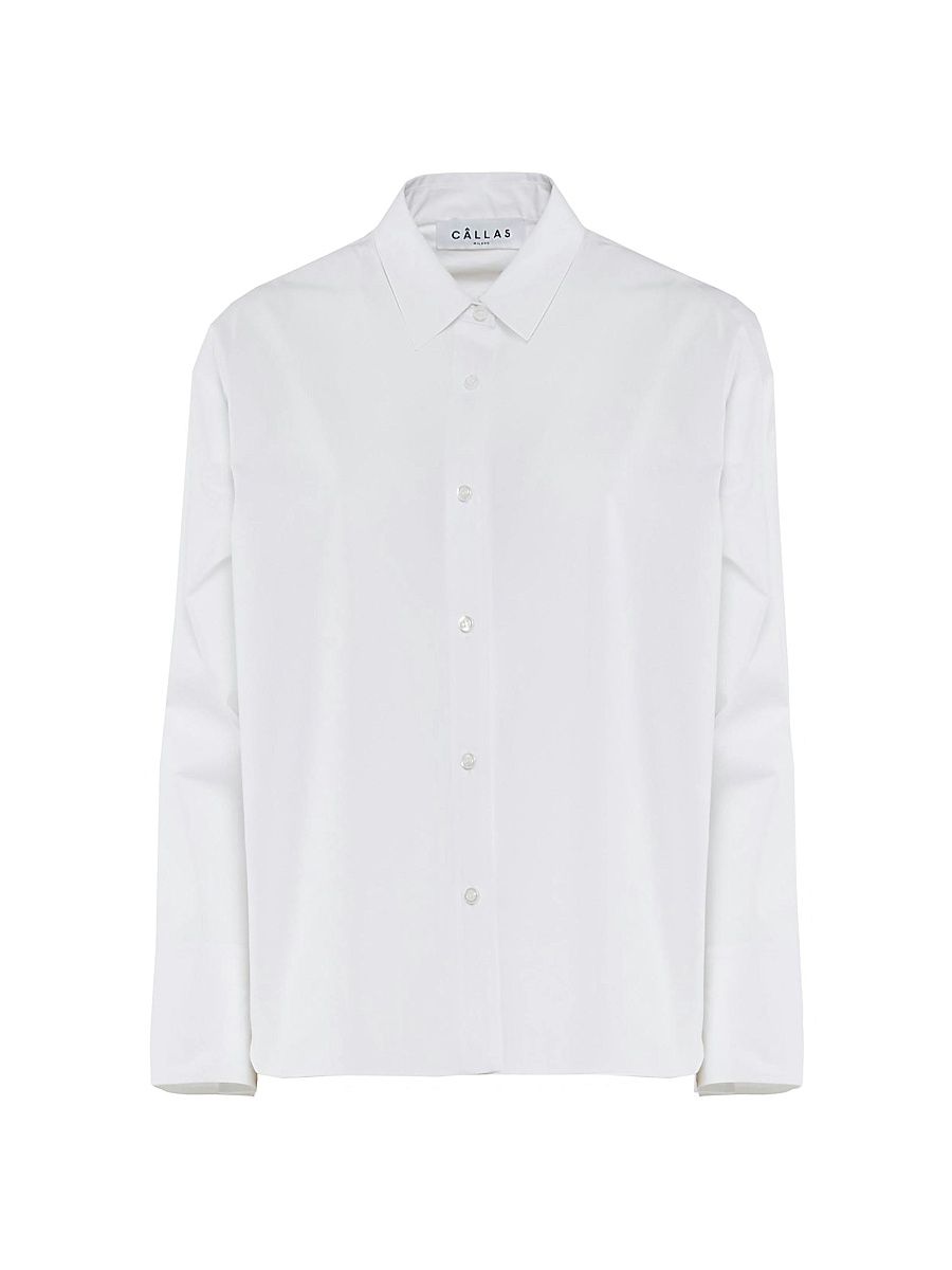 Women's Sirene Poplin Shirt with Silk Twill Milano Print Scarf Back - White - Size 14