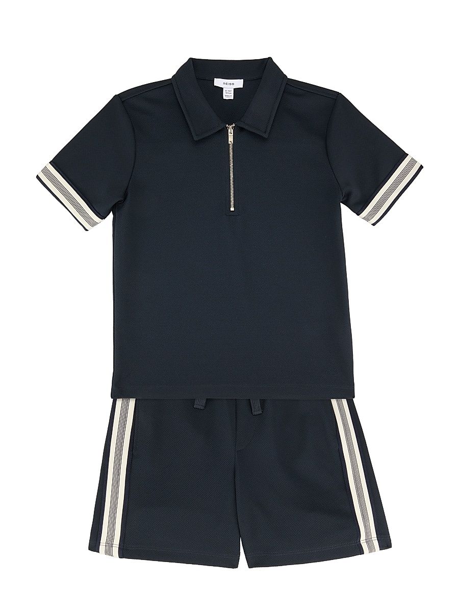 Little Boy's & Boy's Terrel Quarter-Zip Shirt & Shorts Set - Navy White - Size 13