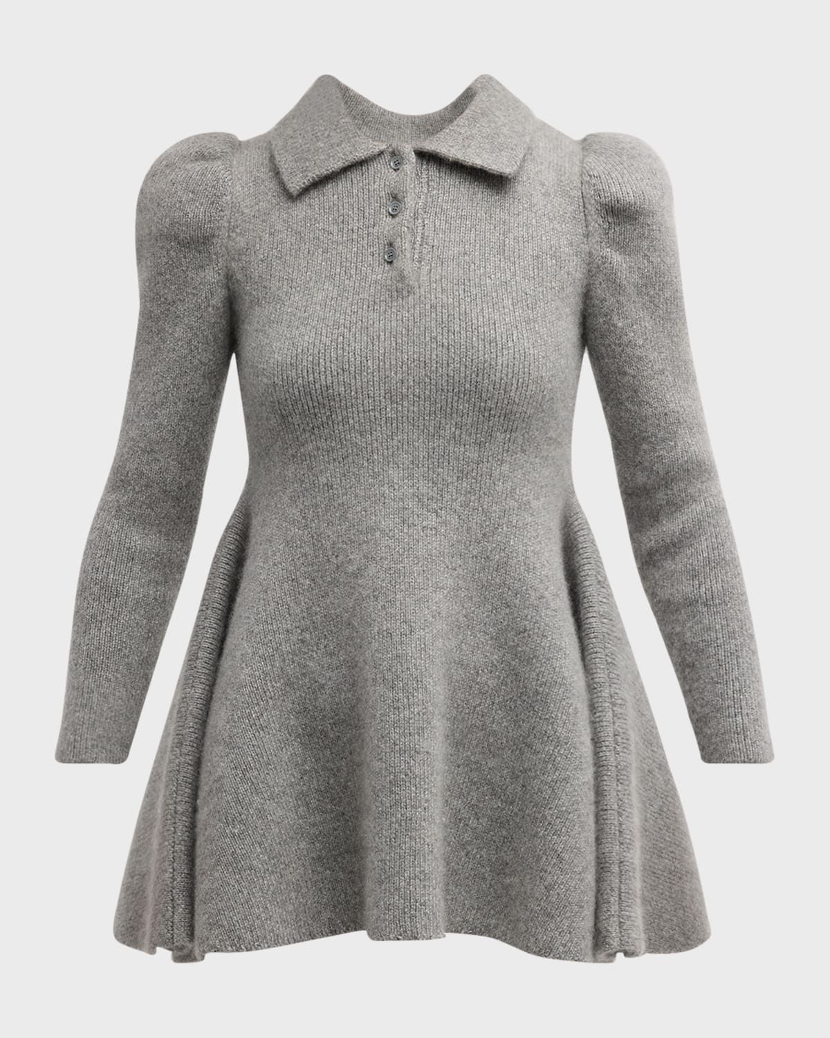 Long-Sleeve Cashmere Knit Mini Polo Dress