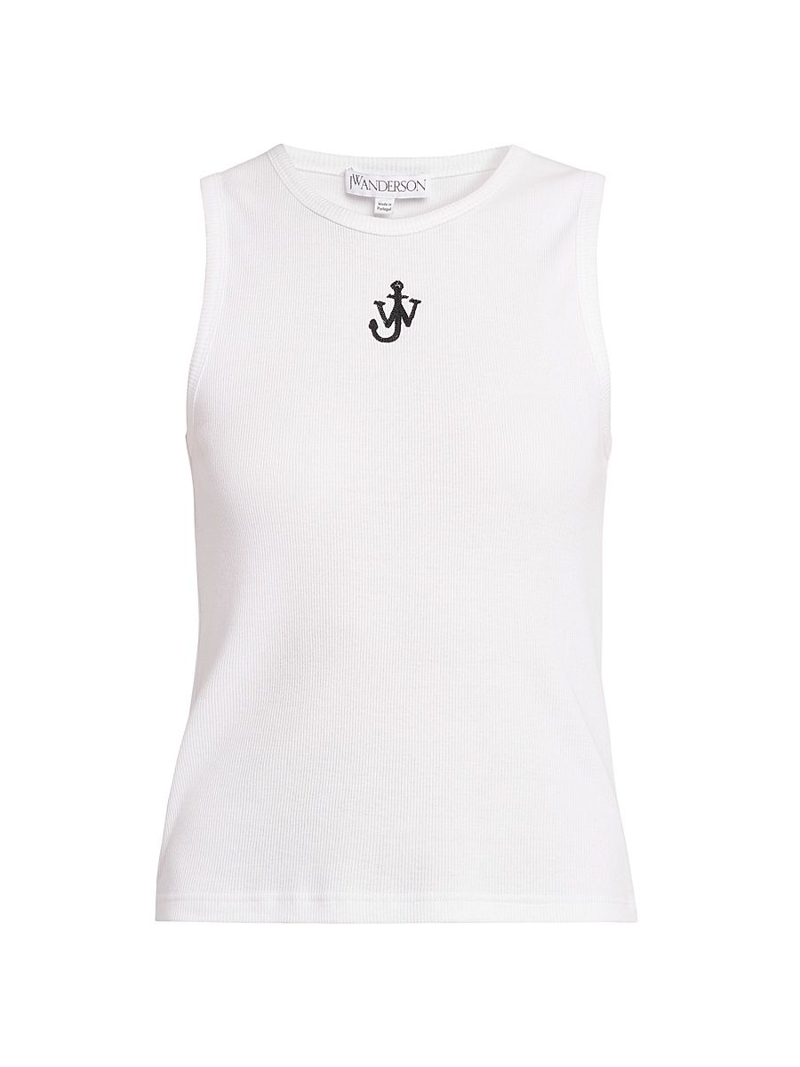 Women's Anchor Ribbed Cotton Tank - White - Size Medium