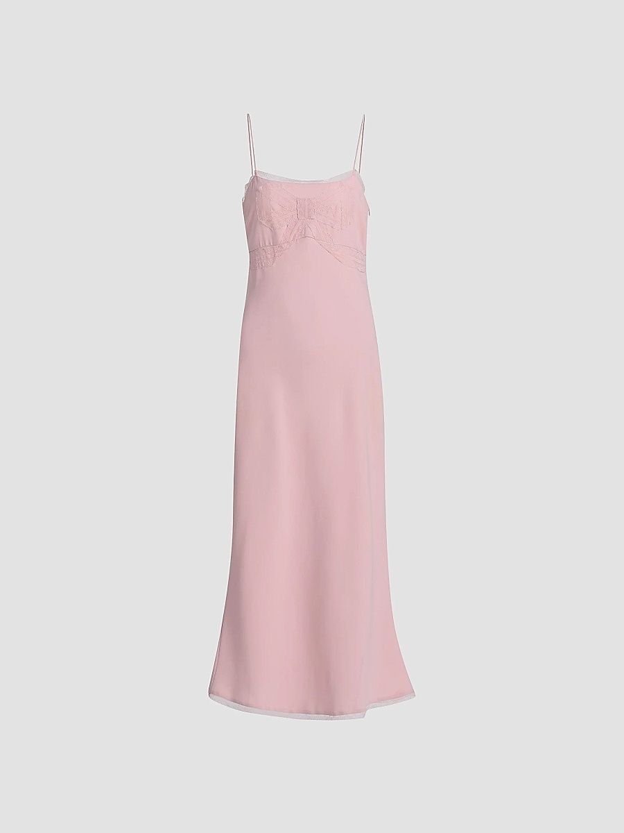 LoveShackFancy Women's Isolie Lace-Trim Satin Slip Midi-Dress - Potpourri Pink - Size Large