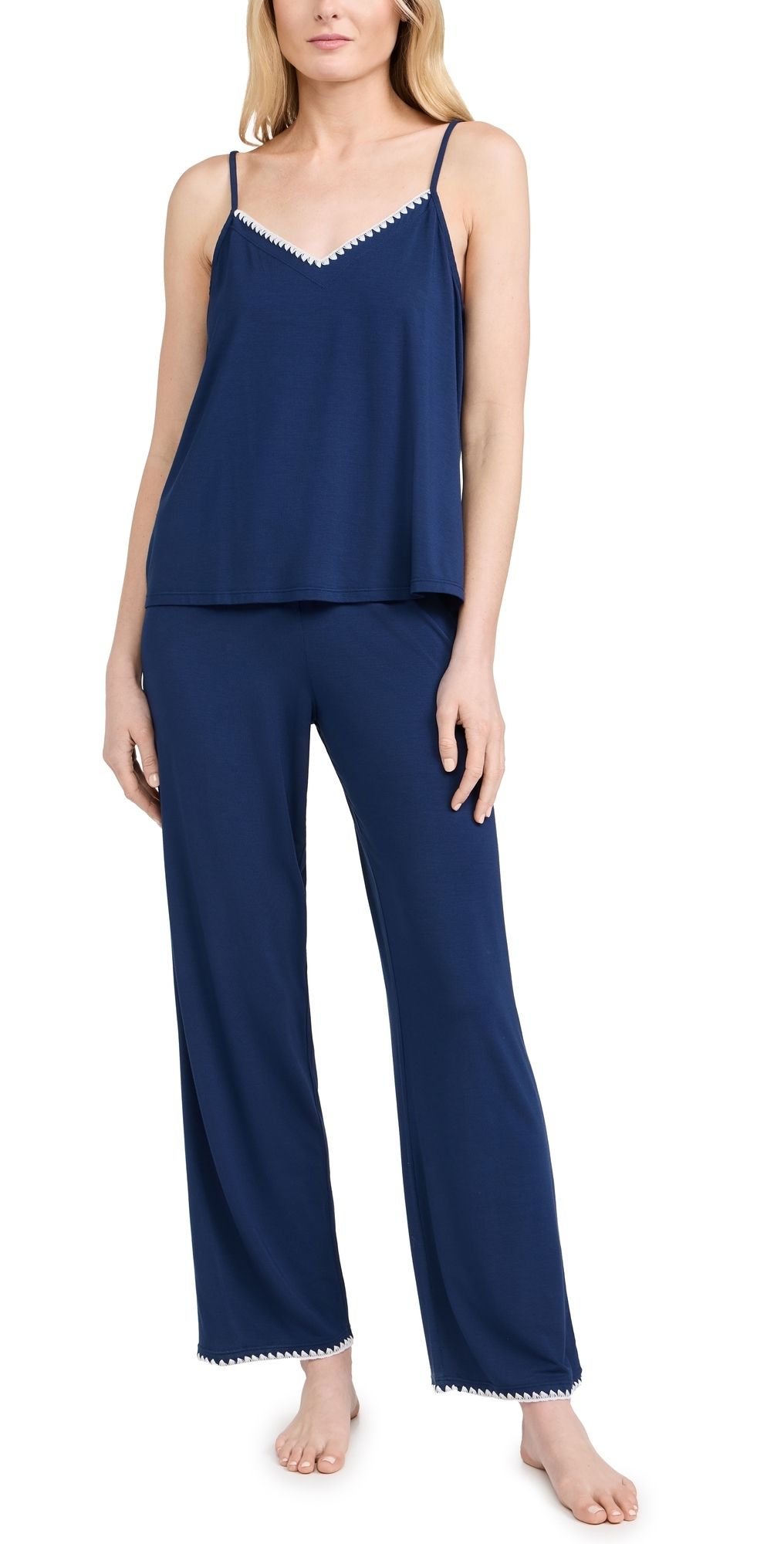 Eberjey Frida Cami and Pants Pajama Set Navy/Ivory XS
