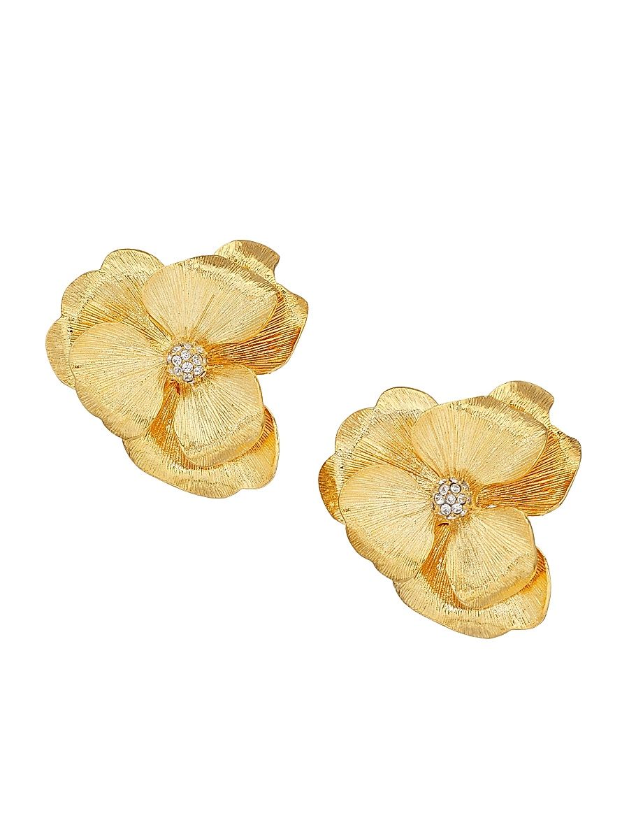Women's 22K Goldplated Crystal Flower Clip-On Earrings - Gold
