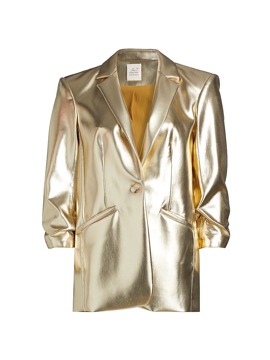 Women's Khloe Metallic Faux Leather Blazer - Gold - Size 8