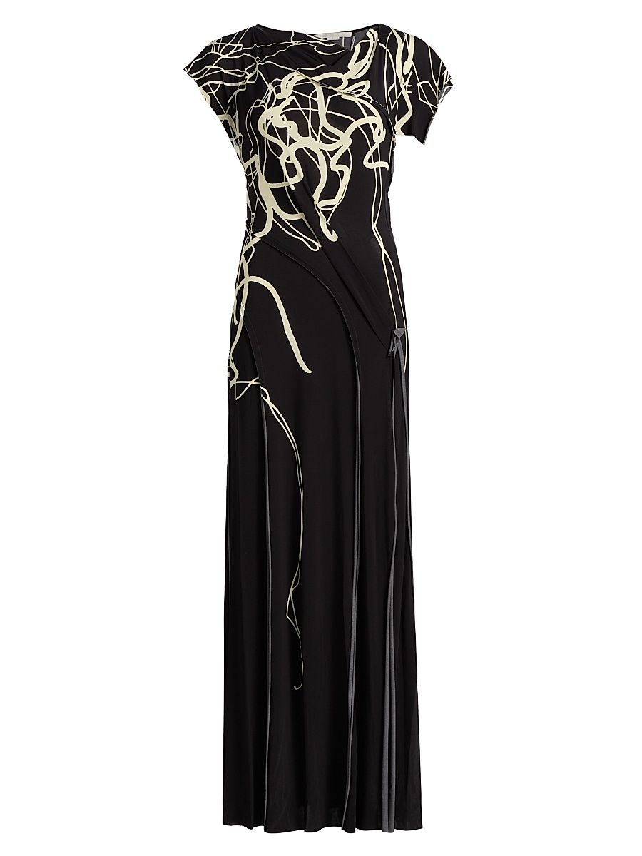 Women's Scribble Floral Print Jersey Gown - Black Chalk - Size 14