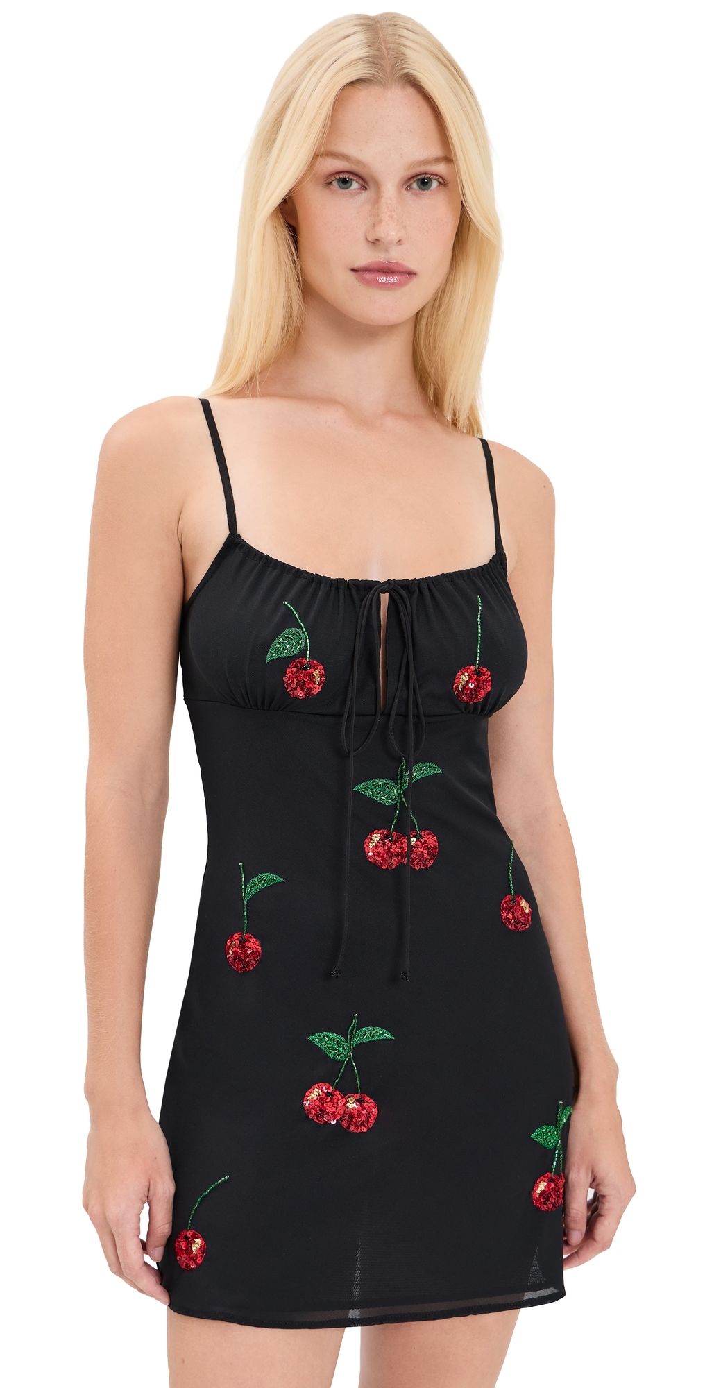 Leslie Amon Cherry Slip Dress Black and Red S
