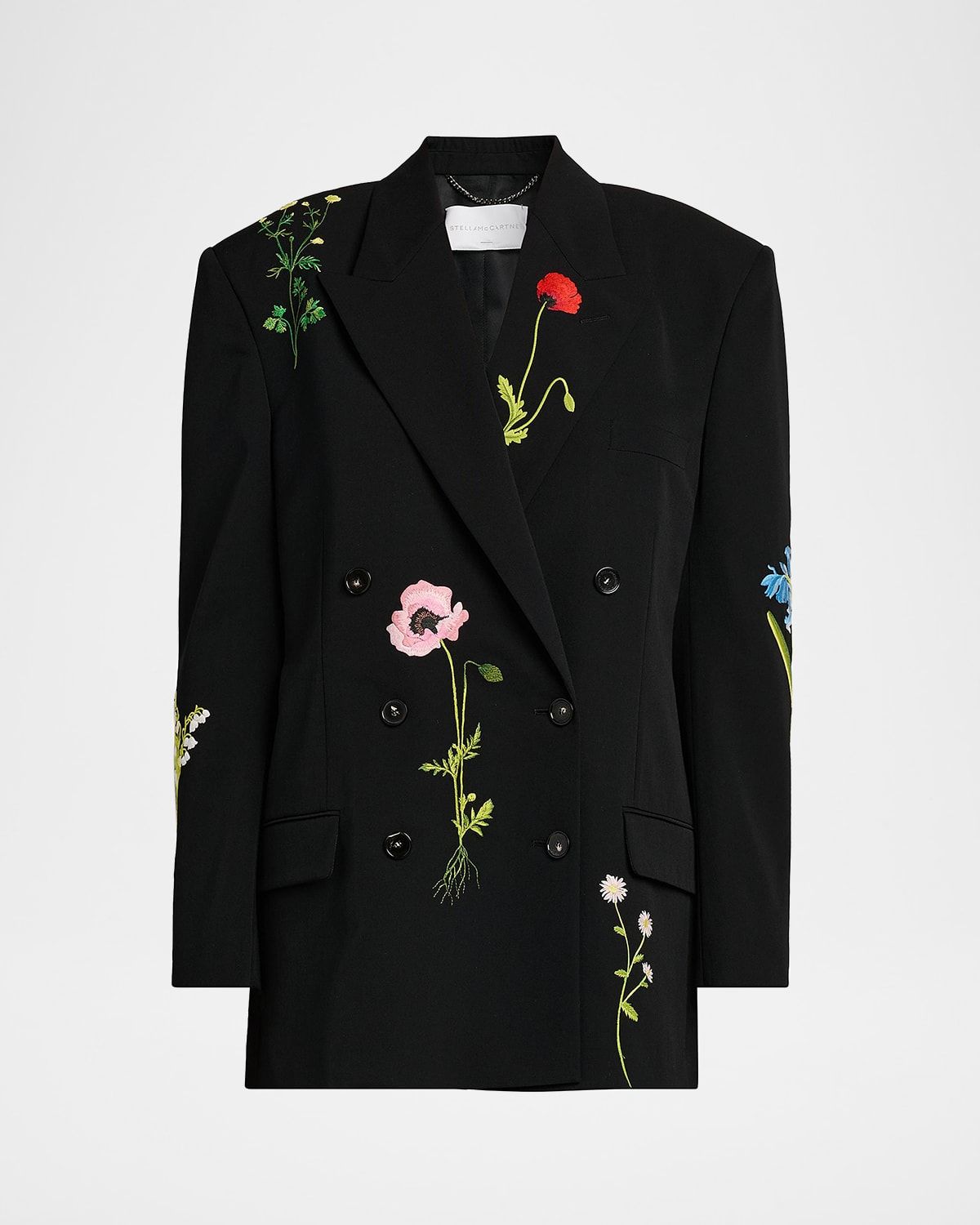 Floral Embroidered Double-Breasted Boyfriend Blazer