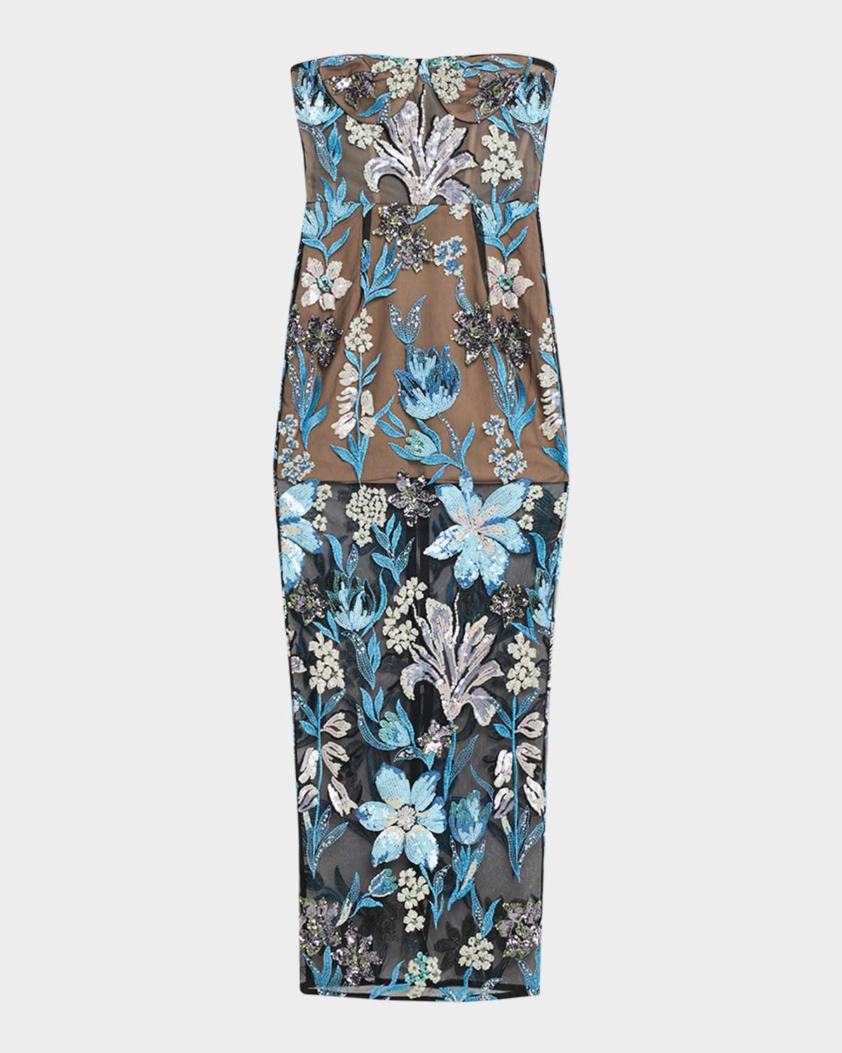 Dahlia Strapless Sequined Floral Tulle Gown